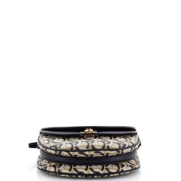 Salvatore Ferragamo Double Flap Saddle Crossbody Bag Gancini Coated Canvas - Picture 4 of 7